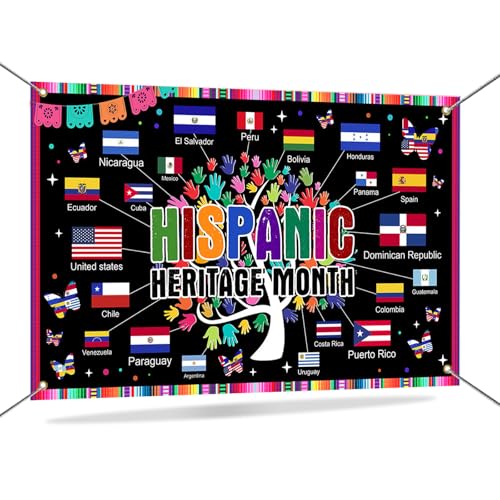 Mocsicka Hispanic Heritage Month Banner Decorations Latin American Backdrop Banner Spanish Classroom Hispanic Heritage Month Decorations Photo Booth Props 70.8 x 43.3 Inch