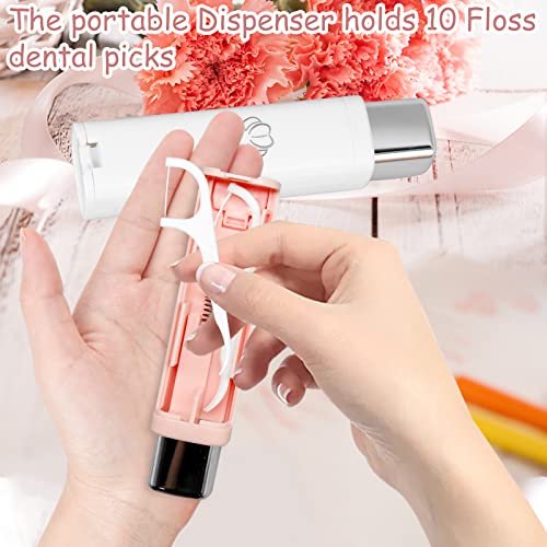 2Pcs-Portable-Floss-Dispenser-Dental-Floss-Dispenser-Floss-Pick-Holder-with-12-PCS-Dental-Floss-Stick-Floss-Dispenser-Refillable-Travel-Floss-Picks-Case-for-Dinners-Family-Travel-White-Pink
