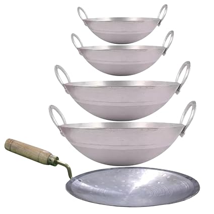 SHINI LIFESTYLE Aluminium Kadhai Cooking 25cm,26cm,29cm,31cm with Loha Tawa