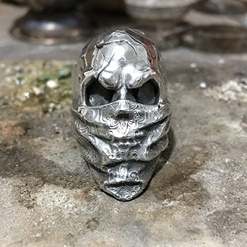 Bullet Mask Skull Rings for Men Solid 925 Sterling Silver Biker Punk Ring2