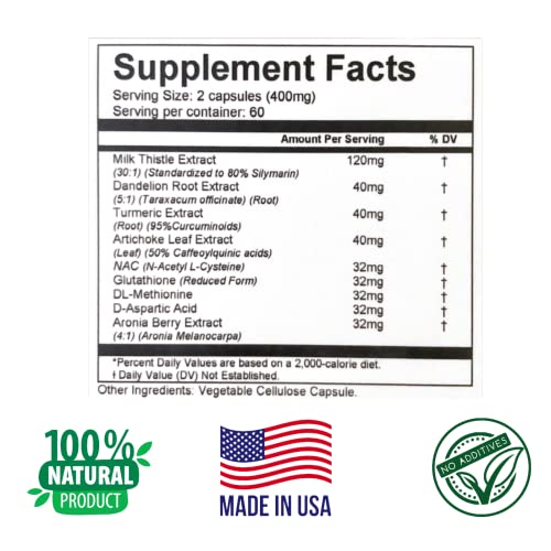 Herbs Sra- Liver Detox, Cleanse & Repair Formula- Herbal Liver Support Supplement With Milk Thistle, Dandelion, Turmeric, Artichoke, Aronia... 120 Vegetarian Capsules #TOP3