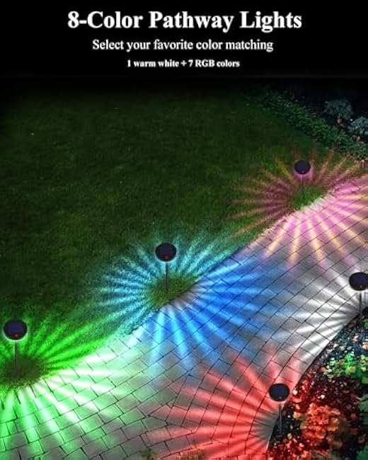 Solar Pathway Outdoor Lights 6 Pack, Landscape Decorative Lighting Warm White + RGB Color Changing LED Waterproof Light for Garden, Patio, Outside Walkway, Driveway, Lawn