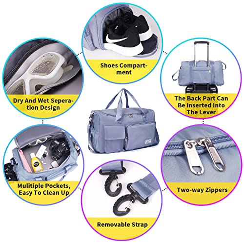 Fioretto Womens Mens Sports Gym Bag Duffle Bag With Shoes Compartment, Weekend Travel Bag Overnight Bag For Women, Foldable Water Resistant Holdall Hospital Bag For Swimming, Basketball Blue #TOP3