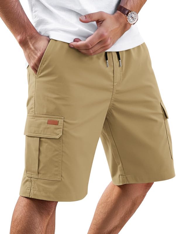 Cargo Shorts for Men Drawstring 9 inch Elastic Waist with 5 Pockets