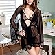 VicSec Sexy Damenkleid Spitze Bademantel Kimono Babydoll Elegante Dessous Langarm Bademäntel Kurz Nachthemd Transparent Bikini Cover Ups Pyjama Mesh Set Schwarz,S-XXL (3PCS), Schwarz , S-XXL