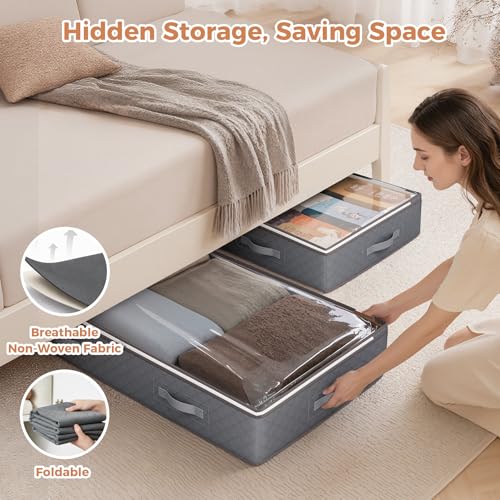 Image of Budding Joy 90L Under bed Storage Containers, 2 Pack Storage Bins, Grey | Foldable Underbed Storage Bins for Linen Sheets, Blanket, Clothing, Comforter, Sweaters, Pillows, Wrapping Paper