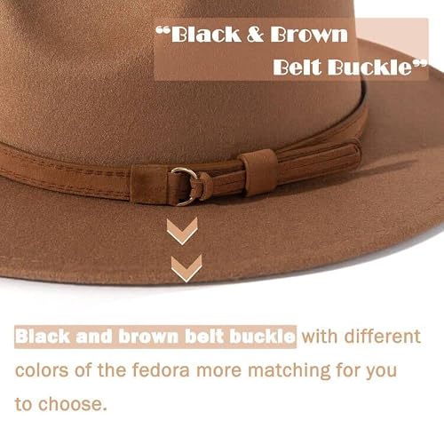 Lisianthus Men & Women Vintage Wide Brim Fedora Hat with Belt Buckle A-Khaki 59-60cm