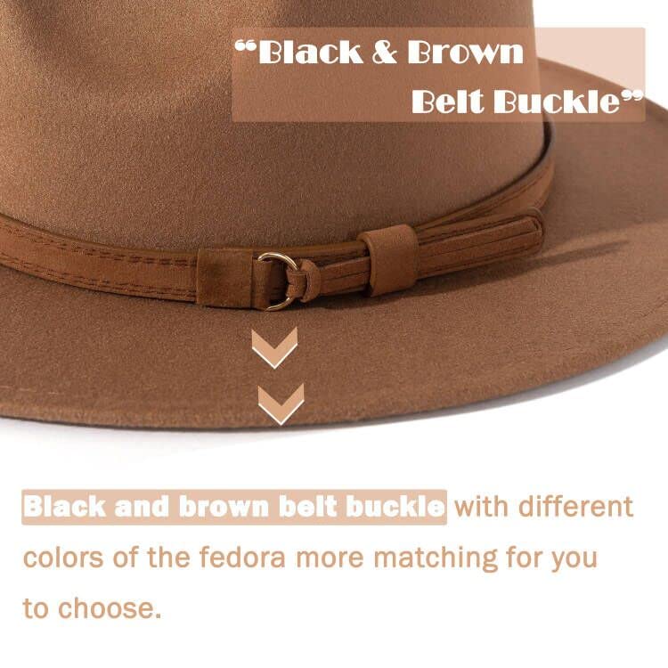 Image of Lisianthus Men & Women Vintage Wide Brim Fedora Hat | Classic Belt Buckle Decor, Adjustable Drawstring, Inner Breathable Sweatband, Timeless Style, Ideal for Travel & Daily