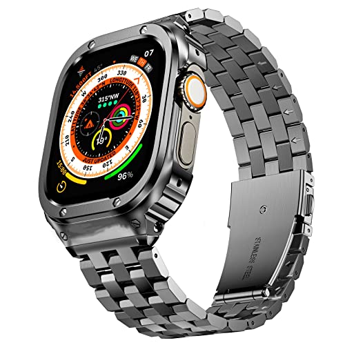 SUPLINK Stainless Steel Case with Band Compatible with Apple Watch Straps Ultra 2/1 49mm Metal Rugged Protector Cover for iWatch Band Men (Space Grey)