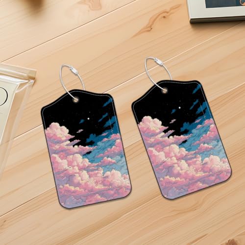 Image of Pink Cloud Luggage Tags 2 Pack, PU Leather Privacy Flap