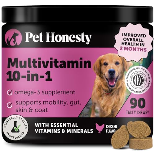 Multivitamin Dog Supplement, Glucosamine Chondroitin for Dogs, Probiotics, Omega Fish Oil, Dog Supplements & Vitamins, Vitamins for Skin and Coat Allergies (Chicken 90 ct)