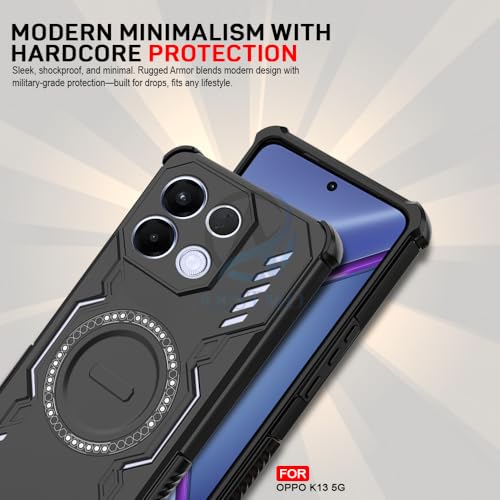 Image of AESTMO Back Case Cover for Oppo K13 5G | Magnetic Case with Built-in Metal Ring | Compatible with MagSafe Accessories | Shockproof Hybrid (PC + TPU, Black)