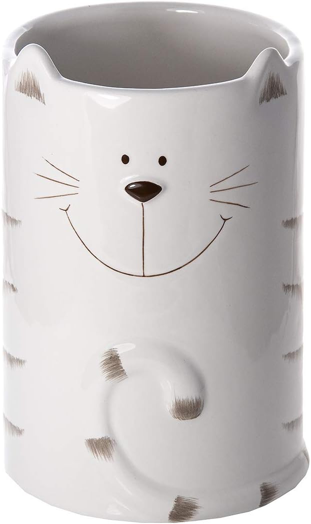 SPOTTED DOG GIFT COMPANYCat Design Utensil Holder - For Kitchen - Gift for Cat Lovers and Cat Owners - White - 16 x 11 cm