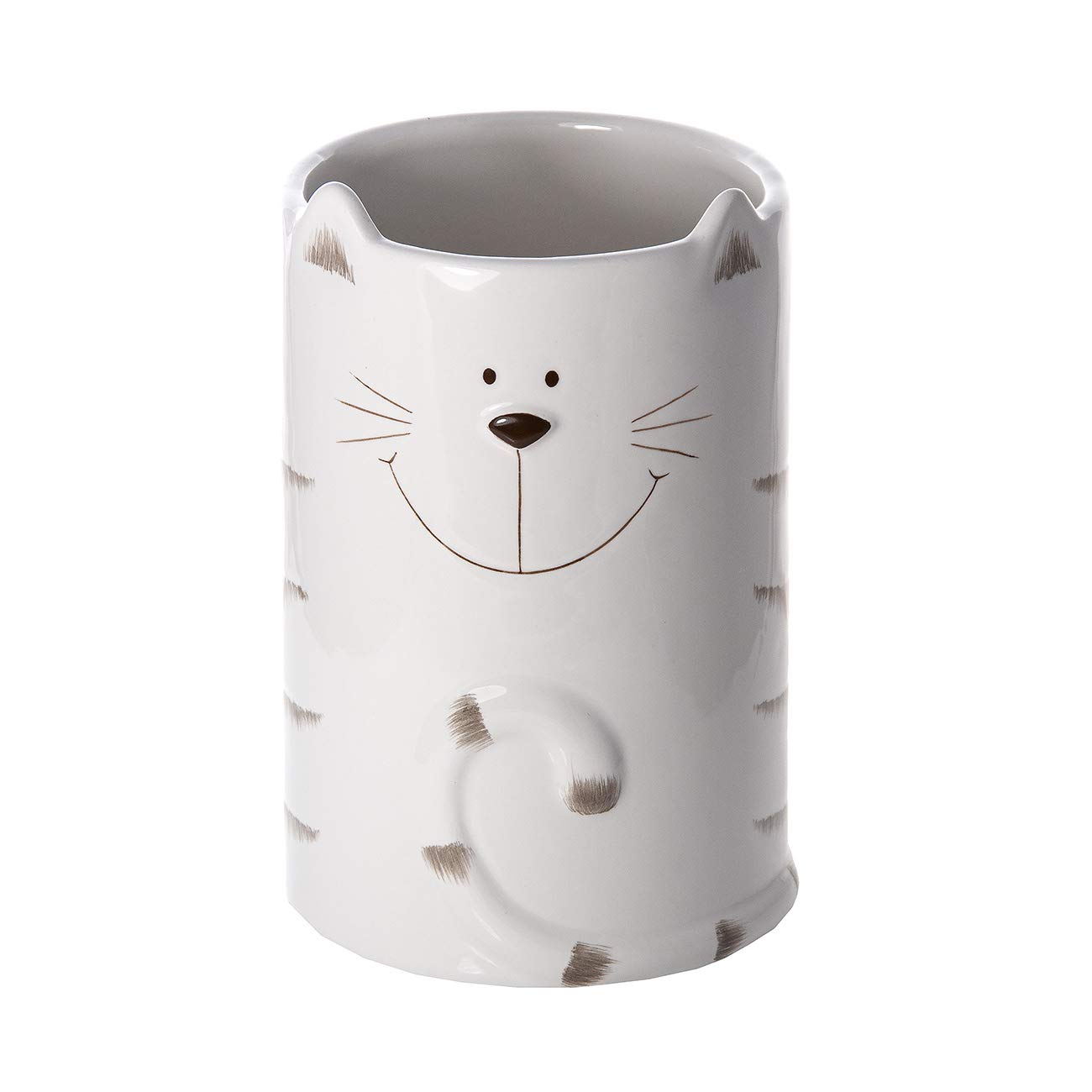 SPOTTED DOG GIFT COMPANYCat Design Utensil Holder - For Kitchen - Gift for Cat Lovers and Cat Owners - White - 16 x 11 cm