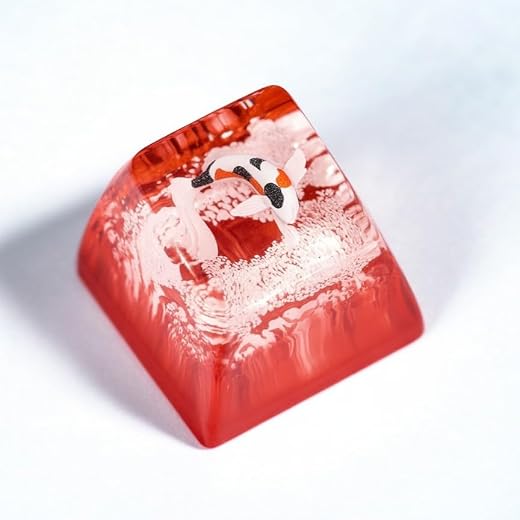 XISZYS Red Kohaku Koi Keycap Orange Ocean Coral Handmade Artisan Keycap Cute Key Caps Custom Keycaps Keyboard Caps Resin Keycaps for Cherry MX Mechanical Keyboard Lovers Gift for Gaming Lover