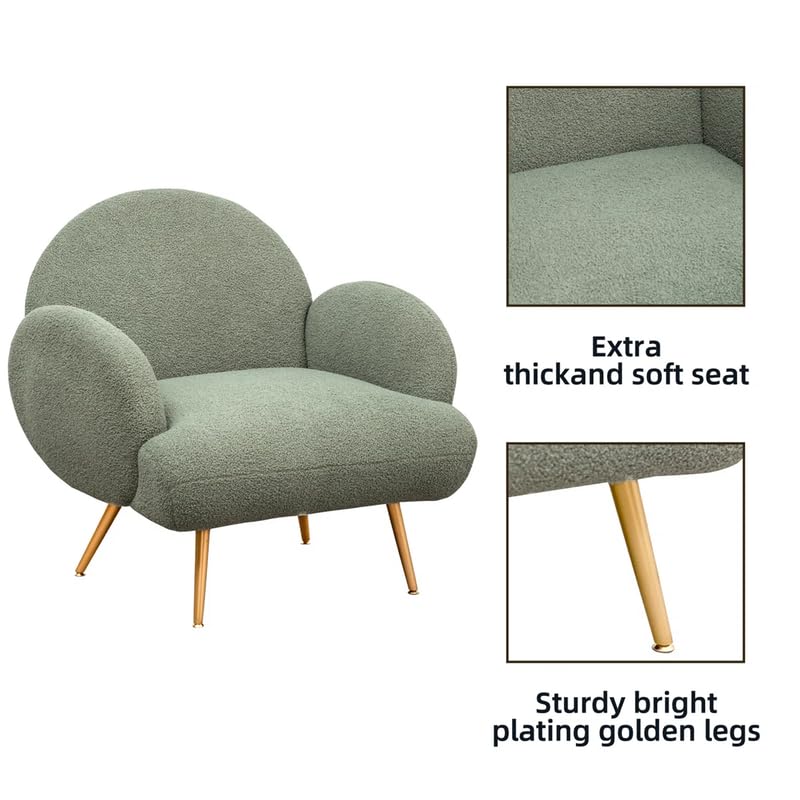 Image of Eleese Teddy Upholstered Armchair, Modern Accent Chair with Metal Legs Soft Fabric, Foam Color - Green