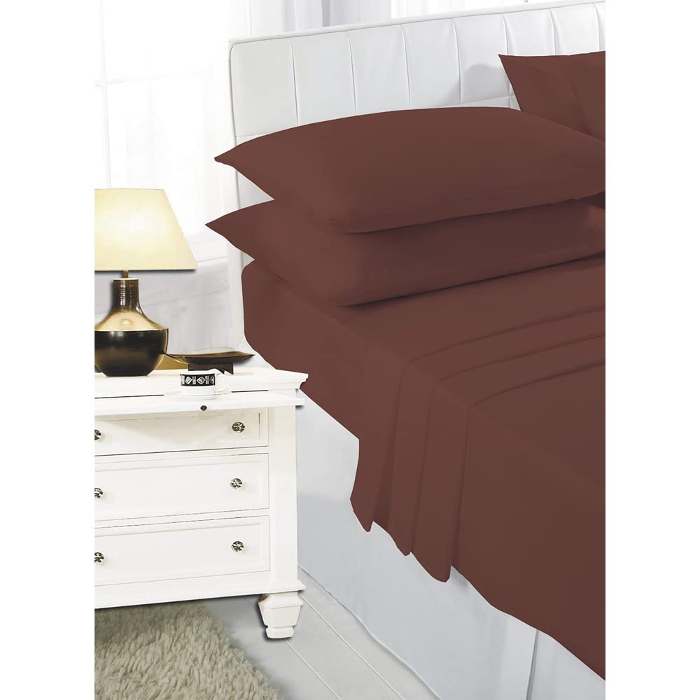Slumber Nights Extra Deep Fitted Sheet Bed 15 Inch Deep Fit Polycotton Plain Mattress Cover (Choco, Single)