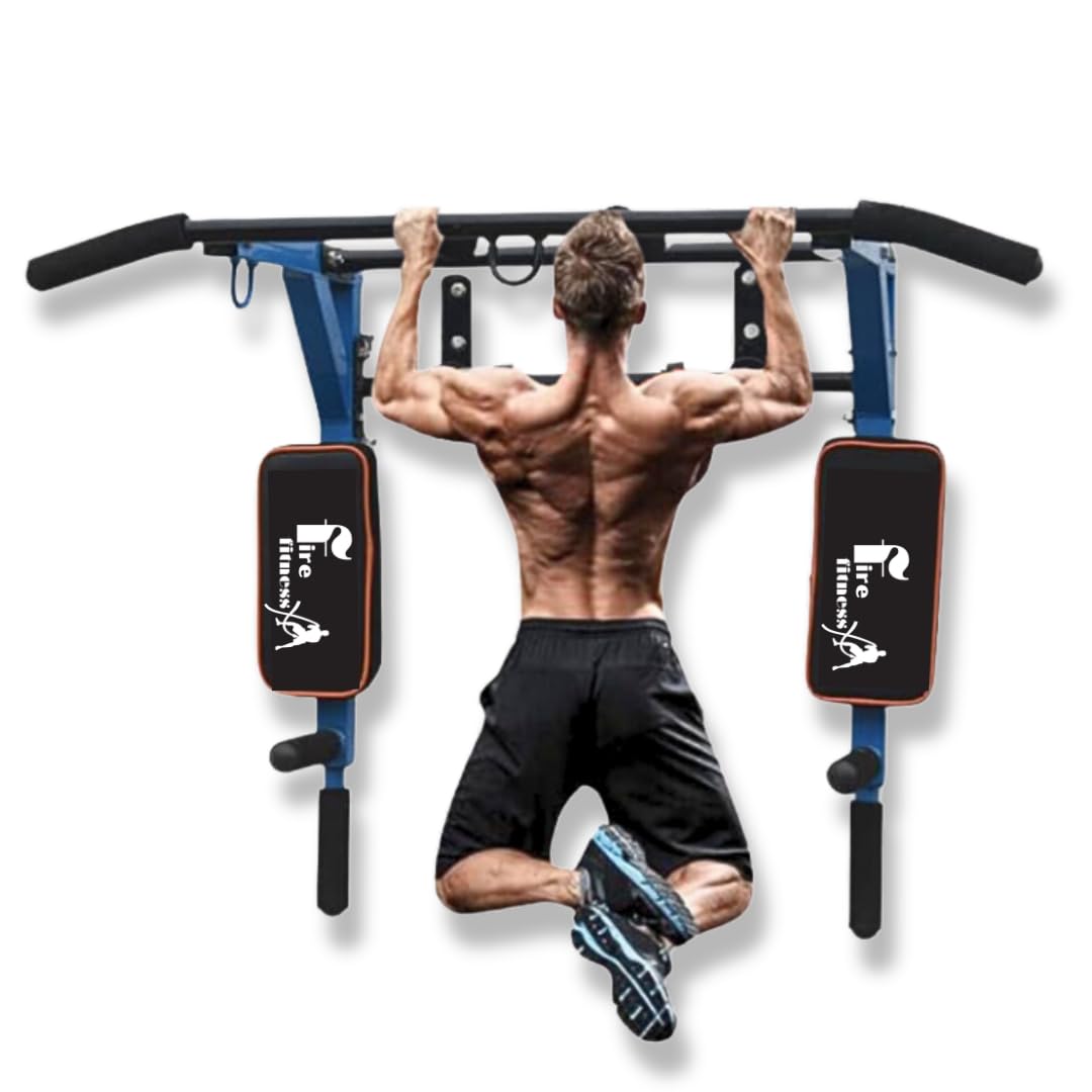 FIRE FITNESS Home Gym Multifunctional Wall Mounted Pull Up Bar Dip Station for Indoor Home Gym Workout strength Training Equipment Fitness bar at home (BLUE) 3in1 pull-up-image-0