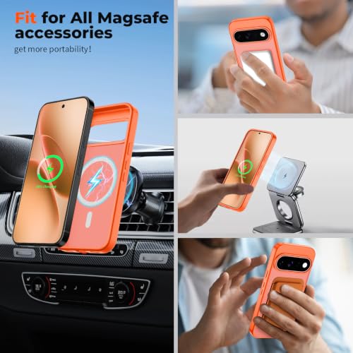 Image of SUPFINE Magnetic for Google Pixel 11 Pro Case - Orange | With Screen Protector,Translucent Matte,Built-in Magnets,Military Grade Drop Protection,Shockproof Phone Cover
