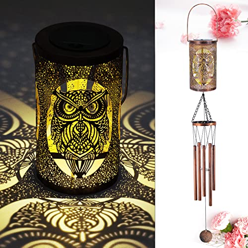 36" Owl Solar Wind Chimes Hanging Lights Outdoor Detachable Led Lantern Metal Wind Chimes For Outside Unique Garden Hanging Solar Decorative As Gift For Mom Women Grandma (Bronze) #TOP13