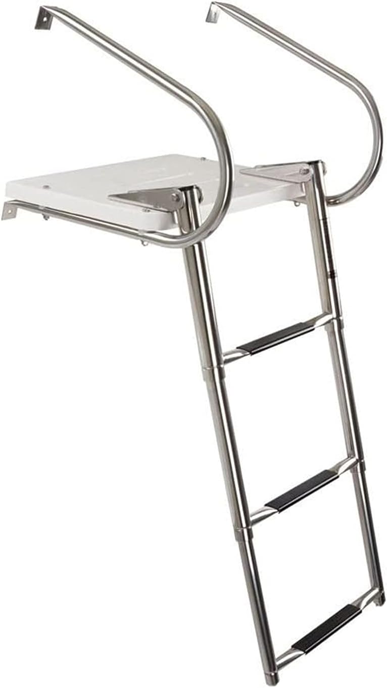 3 Step Boat Ladder Stern Mount Rubber Step Marine Boat Folding Ladder Stainless Steel Telescopic Boat Ladder With Mounting Screws And Fiberglass Swim Platform