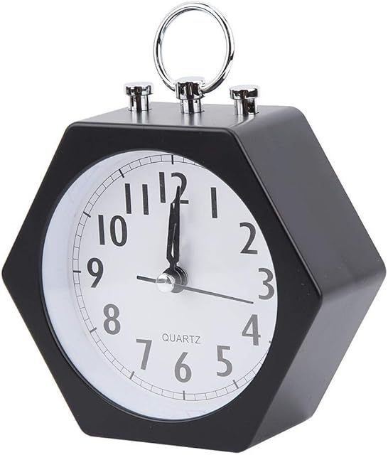 Agatige Desk Table Clock, Hexagon Digital Alarm Clock Silent Small Wake Up Alarm Clock for Kids Bedroom Bedside(Black)