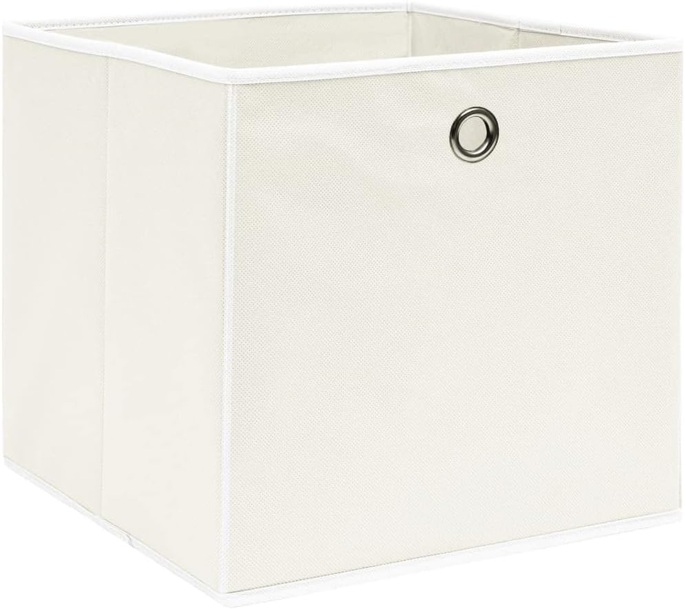White Non-Woven Fabric Foldable Storage Boxes 4 Pcs, 12.6x12.6x12.6 Inch with Metal Eyelet for Wardrobe Shelf Cabinet