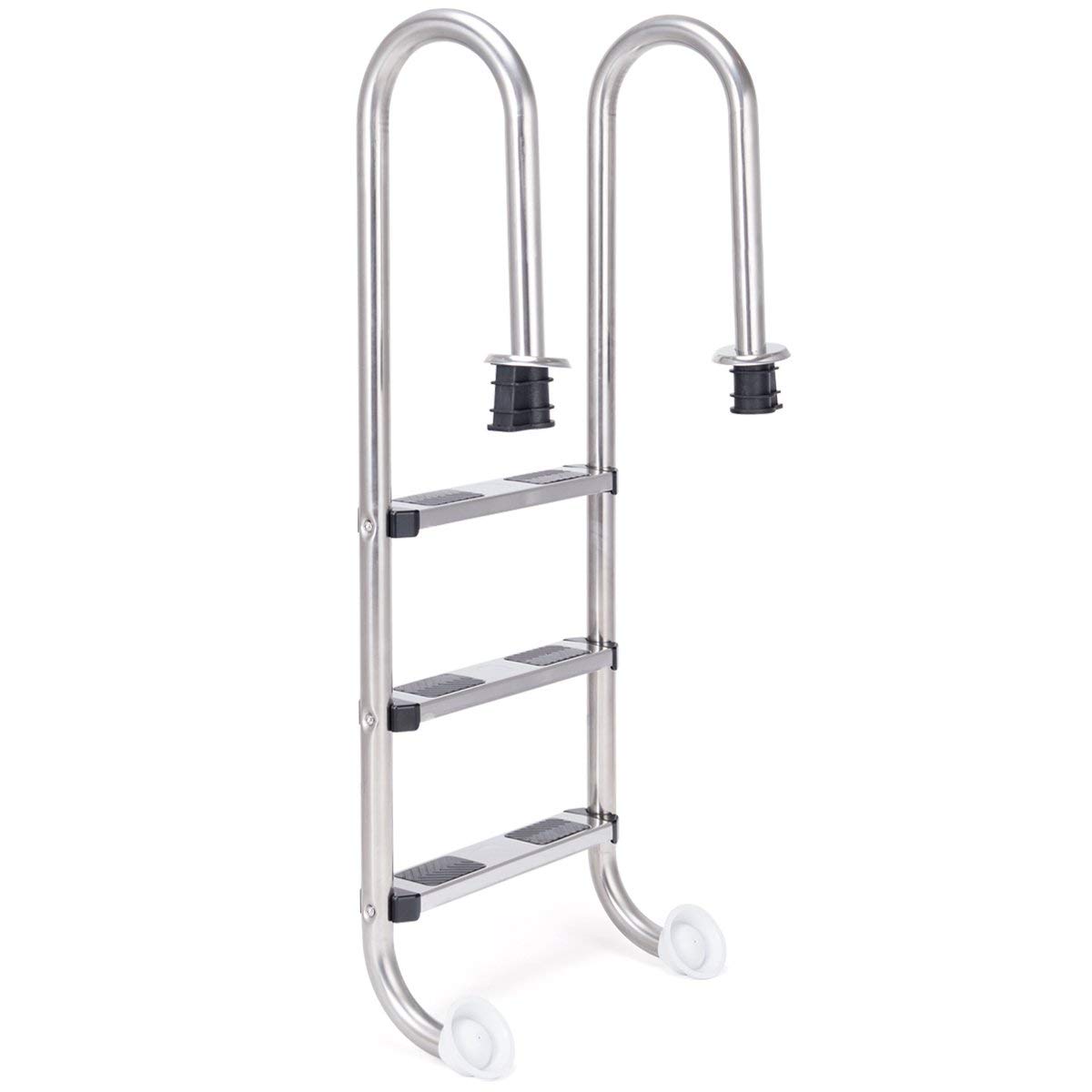 COSTWAY Échelle de Sécurité pour Piscine Echelle de Piscine à 3 Marches en Acier Inoxydable Anti-derapantes