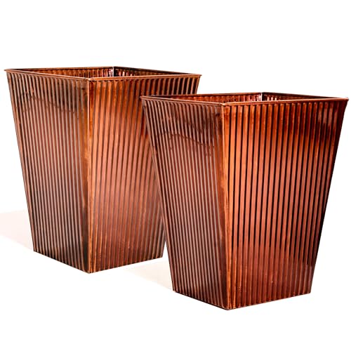 Ultiteque18 H x13 Dia Large Copper Metal Planter Set of 2 Tall Square Tapered Steel Flower pots for Indoor Plants Indoor Plant Pots Lightweight for Apartment Office Planter Pots with Drainage&Plug