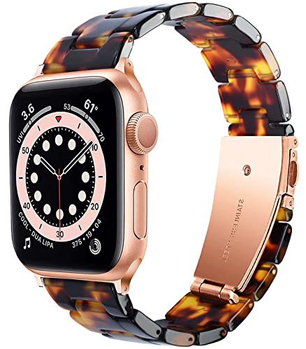 NYENEIL Compatible with Apple Watch Band 42mm 44mm 45mm Ultra 49mm for iWatch SE Lightweight Resin Wristband Bracelet Strap Series 8 7 6 5 4 3 2 1 Mens Womens (Tortoiseshell, 42MM/44MM/45MM/49MM)