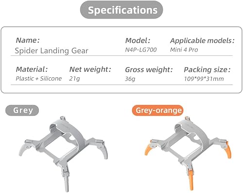 Miniatura 6 de Xmipbs Tren de aterrizaje extendido para DJI Mini 4 Pro, pata de araña de aterrizaje plegable compatible con accesorios Mavic Mini 4 Pro, gris