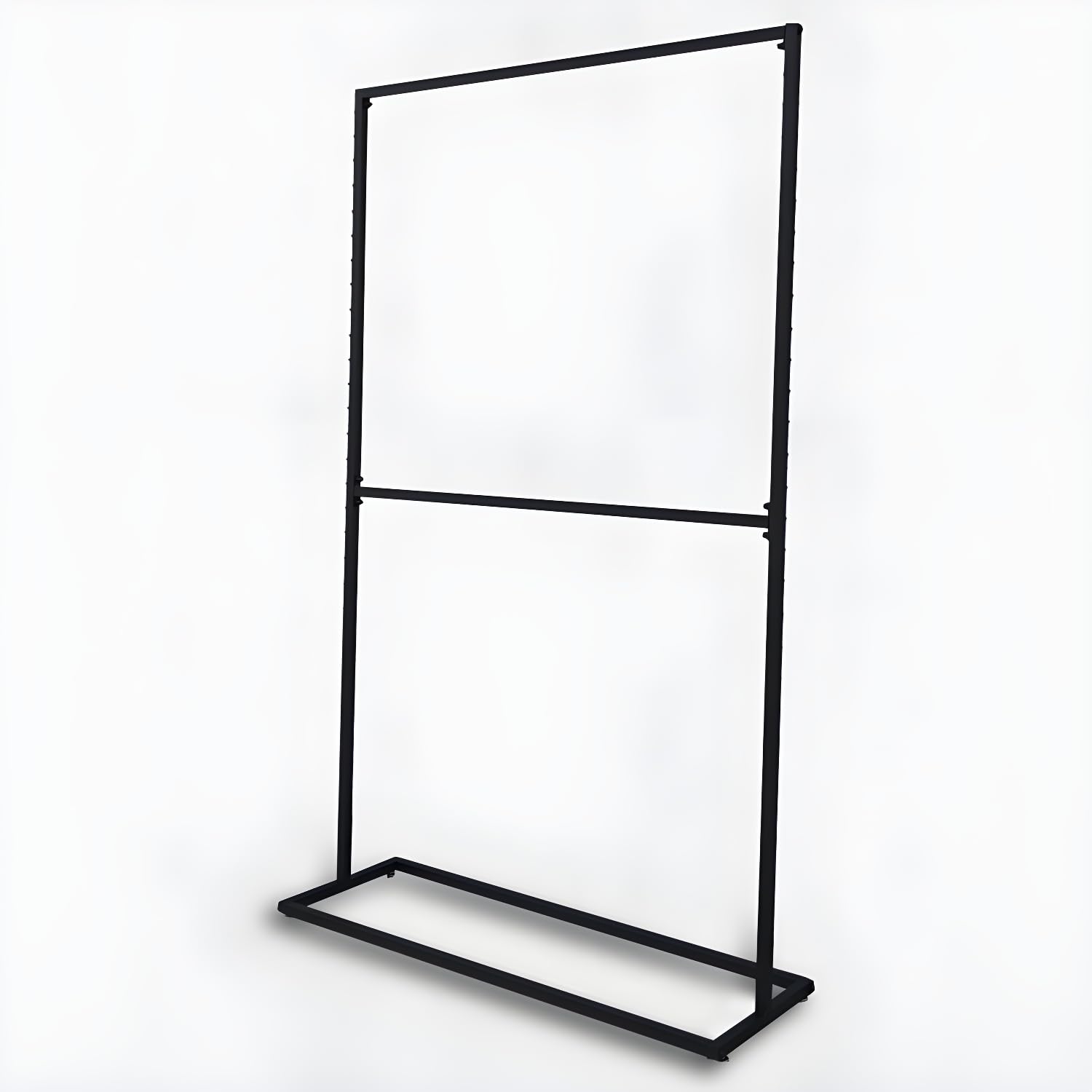 Árbol de pasillo de metal negro contemporáneo con barra doble para ropa, perchero de pie y soporte para ropa para entrada, 47 pulgadas de largo x 16 pulgadas de ancho x 79 pulgadas de alto, elegante