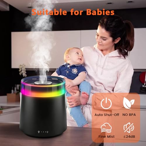 HEEYCEM Humidifiers for Bedroom Home,3L Top Fill Cool Mist Humidifier for Baby Nursery,Essential Oil Diffuser for Large Room,3 in 1 Quiet Ultrasonic Humidifier for,Office,Plant,Nursery,BPA FREE(Black) by HEEYCEM - Image 2