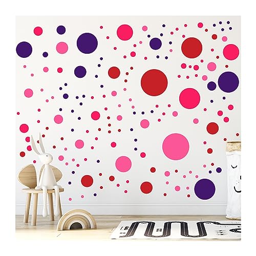 StickerDeen 500+ Assorted Polka Dot Circle Wall Stickers for Kids Bedroom Living Room, Classroom, Playroom Decor Removable Vinyl Wall Stickers Dots Wall Decals (Pinks, Red & Purple (Mixed))