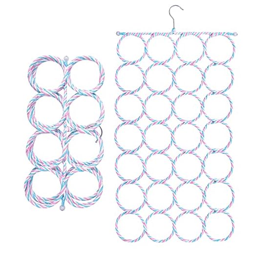 Pinsheng Porte-écharpes, Cintre de Rangement de Foulards avec 28 Trous, Porte-Cravates Pliable, Organiseur de Garde-Robe Cintre pour Foulards, châles, Cravates, Ceinture, Couleur aléatoire