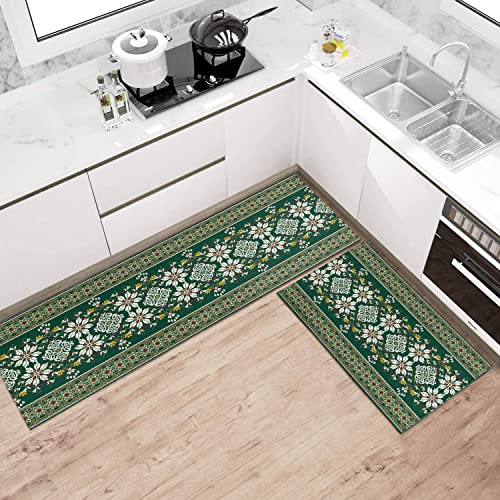 Ideasonna Green Kitchen Rugs Sets Of 2, Green Kitchen Mat Washable Non-Slip Kitchen Mats For Floor 2 Piece Green Kitchen Decor #TOP3