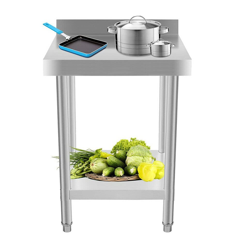 WT2424B - Mesa de trabajo de cocina con cantos ajustables para gastronomía, mesa de acero inoxidable, 60 x 60 cm, acero inoxidable