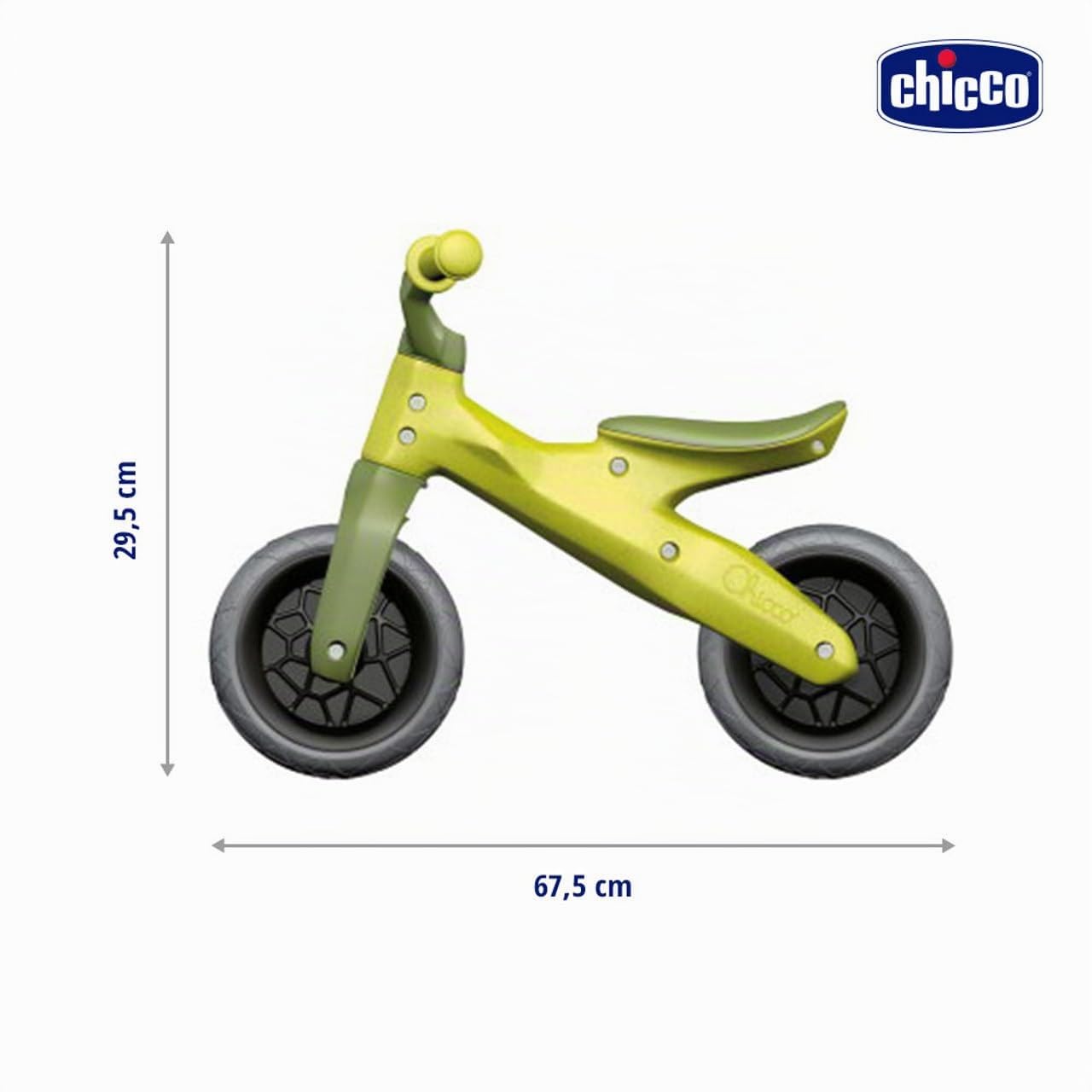 Chicco Bicicleta Eco, Bicicleta para Niños de 18 Meses a 3 años (hasta 25 kg), Bicicleta de Equilibrio sin Pedales, Manillar y Sillín Ergonómicos, Ruedas Antipinchazos, 80% Plástico Reciclado, Verde