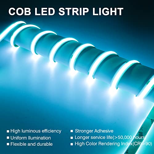 Pandery Cob Led Strip Light Ice Blue Flexible Dc24V Dotless 480Leds/M Bendable Tape Light For Halloween Thanksgiving Car Bar Club Holiday Decoration(No Power Supply) (Ice Blue) #TOP1