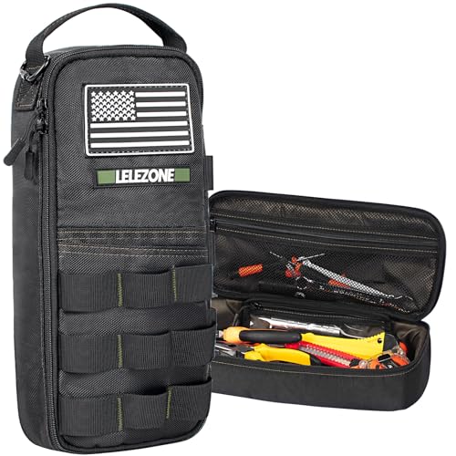 Portable Small Tool Bag, Organizer Storage Box for EDC, Motorcycle, Road Bike, Electricians and More with US Flag Patch and Heavy Duty Grab Handle, Multi-Purpose Utility Work Organizer Bag