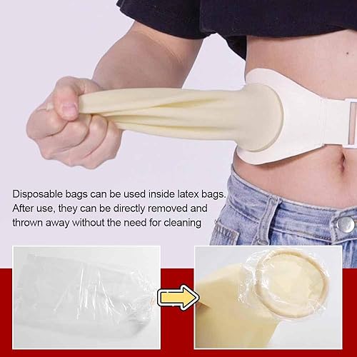 Miniatura 5 de Bolsas de colostomía de látex, paquete de 2 bolsas reutilizables drenables para ostomía, ileostomía, cuidado del estoma con cinturón, soporte médico