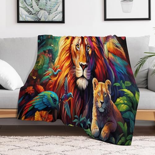 Couverture en flannel imprimé lion africain 130x150cm pour lit et canapé