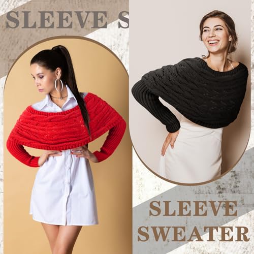 Image of Geyoga 2 Pcs Scarf with Sleeves for Women Knitted Wrap Sweater Scarf with Sleeves Shrugs for Women Wrap Shawl