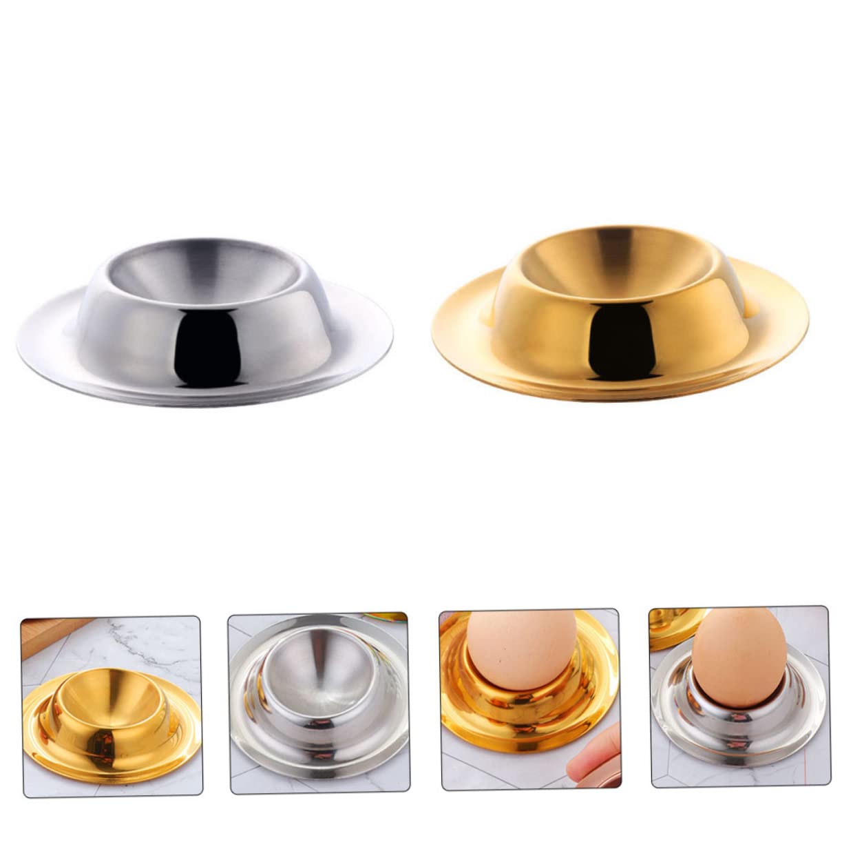 Ciieeo 3sets Egg Cup Holder Breakfast Egg Stand Home Kitchen Tray Stainless Steel Modern Style Easy to Clean 2pcs*3