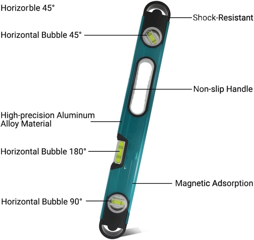 Magnetic Level 3 Bubble Spirit 45°/90°/180° Ruler Drop-proof Aluminum Alloy Measuring Tools