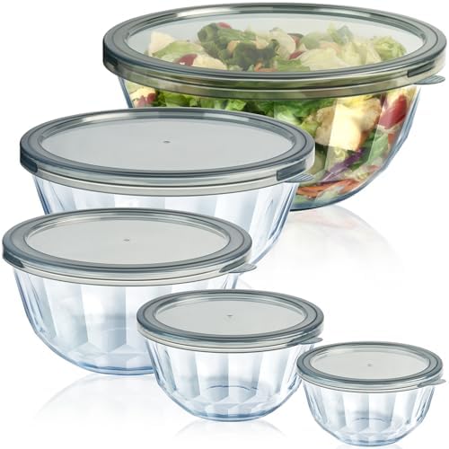 Freshmage Mixing Bowls with Airtight Lids Sets, 5 Packs Thick Glass Nesting Bowls for Kitchen Baking, Meal Prepping, Bpa Free, Dishwasher Safe, 0.5/0.8/1.6/2.7/4.4 Qt - Thumbnail 4