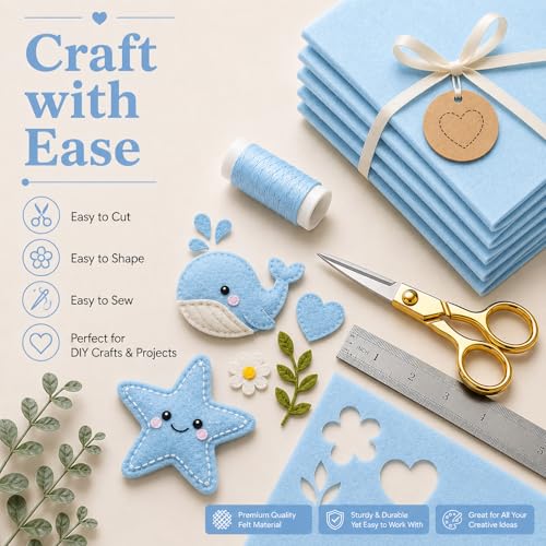 Image of Baby Blue Large Felt Fabric 36 inch x 36 inch (1 Square Yard), 1mm Stiff Felt Sheet, Nonwoven Fabric for Crafts, DIY Projects, Art, Sewing, Lining & Decorations