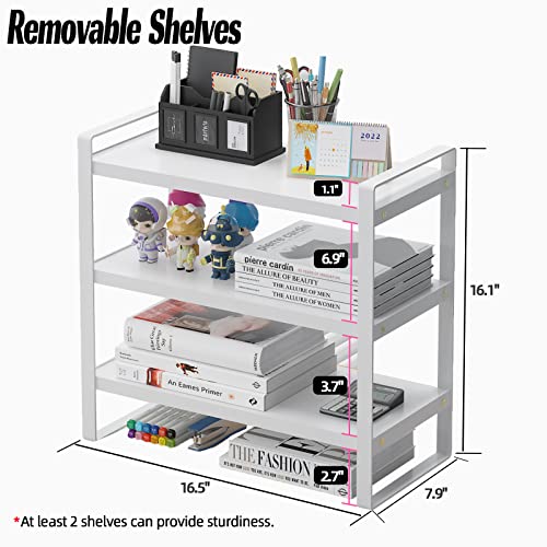 Feejee 3 Tiers Desktop Shelf Organizers And Storage With Metal Frame Wood Board Racks For Office, Dorm, School Small Display Shelves Mini Bookshelf Corner Shelving (Frame White&Tier White, 3 Tiers) #TOP2