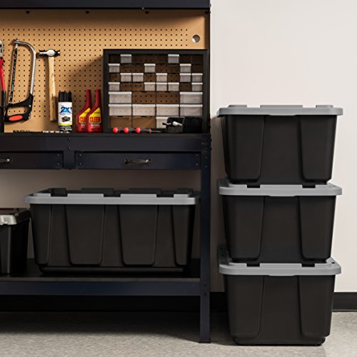 Iris Usa 27 Gallon Large Heavy-Duty Storage Plastic Bin Tote Organizing Container With Durable Lid, Black/Gray, 4 Pack #TOP1