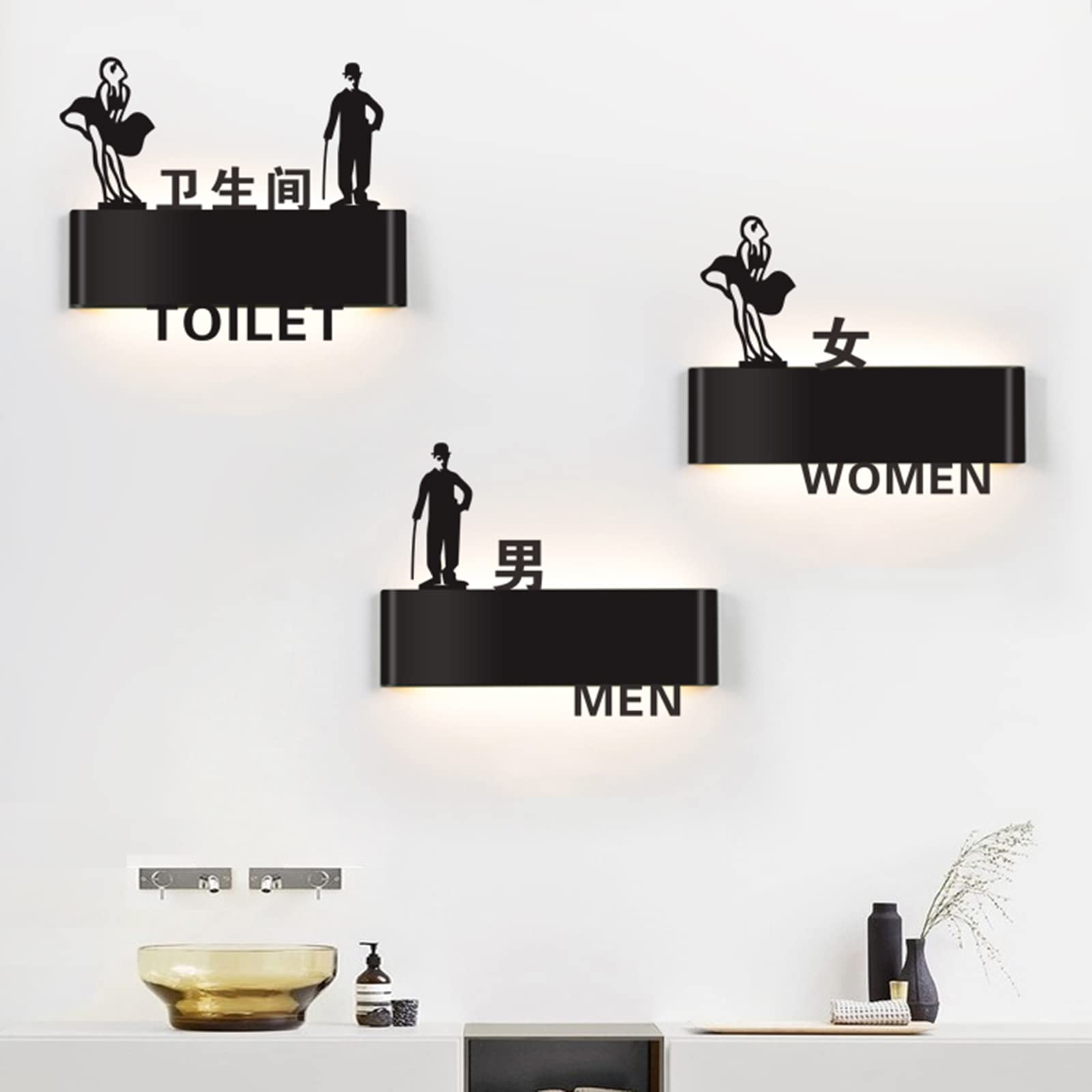 Letrero LED para puerta de baño para hombres y mujeres, letrero de baño para lugares públicos, letreros de baño de negocios, pantalla LED para cafeterías y bares